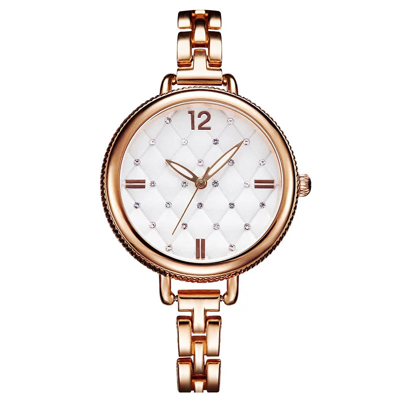 SK Women’s Luxury Alloy Bracelet Watch – Round Quartz Waterproof Wristwatch