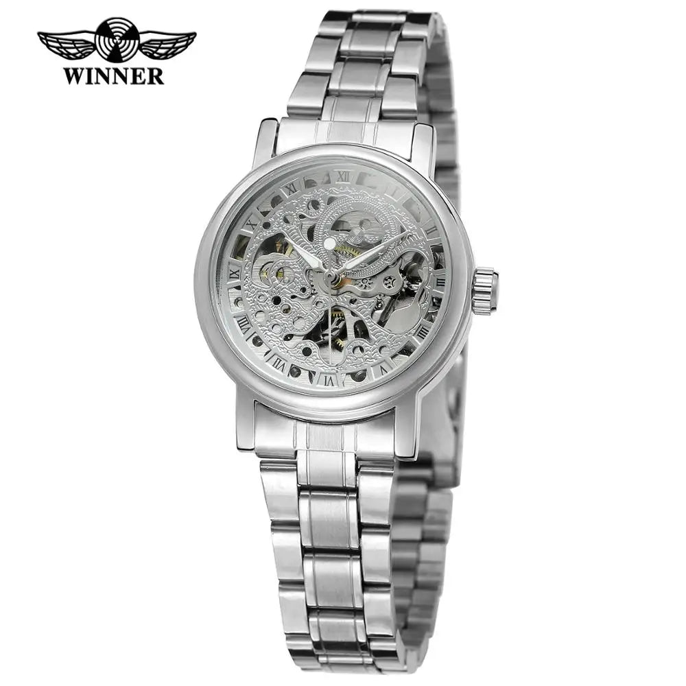 T-WINNER Unisex Automatic Skeleton Watch – Vintage Steel Band Mechanical Wristwatch