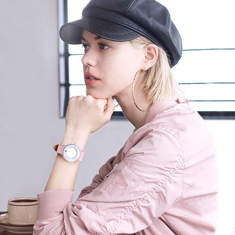 SK Women’s Quartz Watch – Elegant Leather Band, Waterproof Casual Wristwatch
