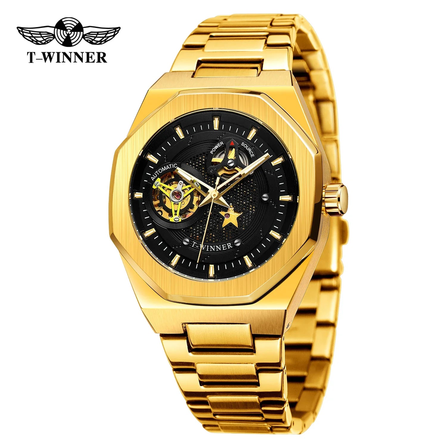 T-Winner Men's Skeleton Automatic Watch – Classic Stainless Steel Mechanical Timepiece