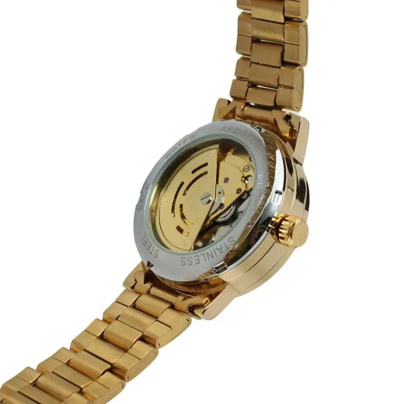 T-WINNER Unisex Automatic Skeleton Watch – Vintage Steel Band Mechanical Wristwatch