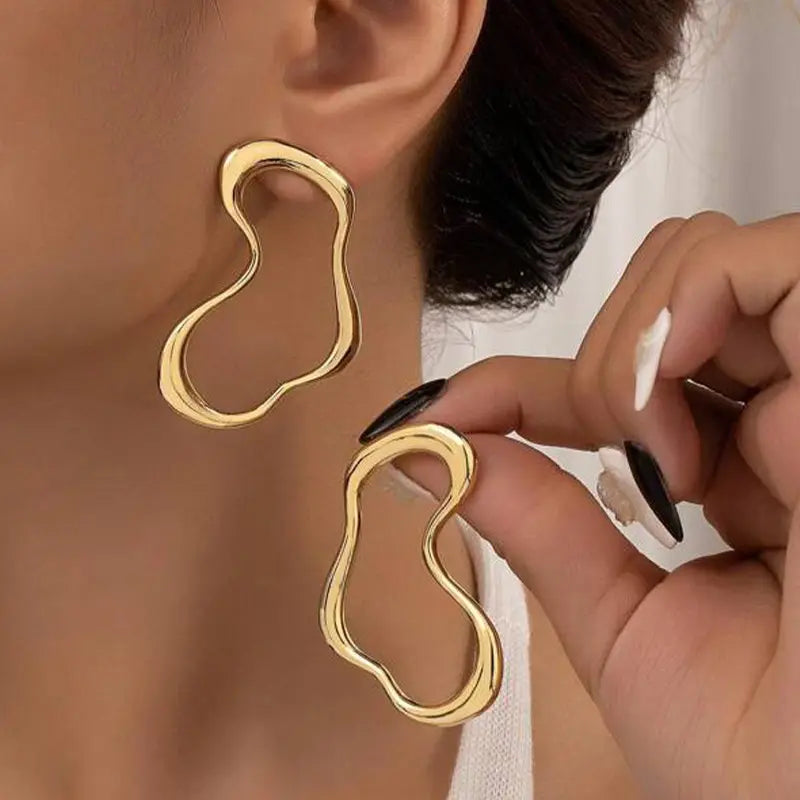 Chic Gold Wavy Drop Earrings for Women – Stainless Steel Irregular Lightweight Jewelry