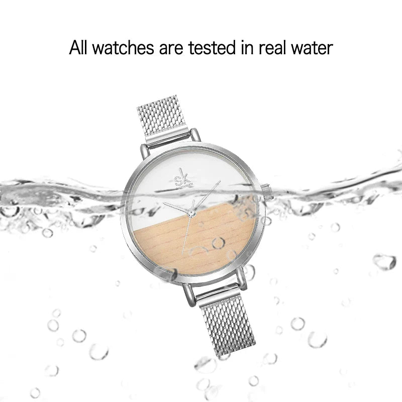 SK Women’s Wooden Quartz Watch – Ultra-Thin Analog Luxury Wristwatch, Fashionable