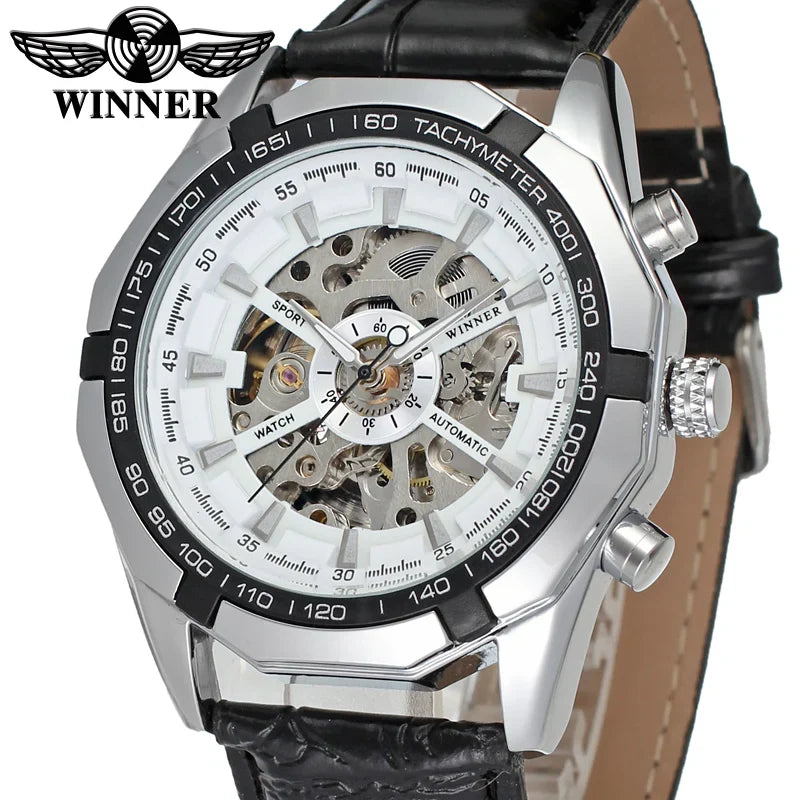 T-Winner Men’s Skeleton Automatic Watch – Luxury Mechanical Timepiece with Leather Strap