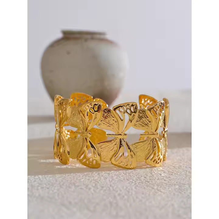 Gold Butterfly Cutout Stainless Steel Bracelet – Romantic Jewelry for Women