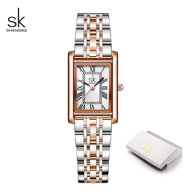 SK Women’s Classic Quartz Watch – Luxury Rectangle Dial, Waterproof Wristwatch