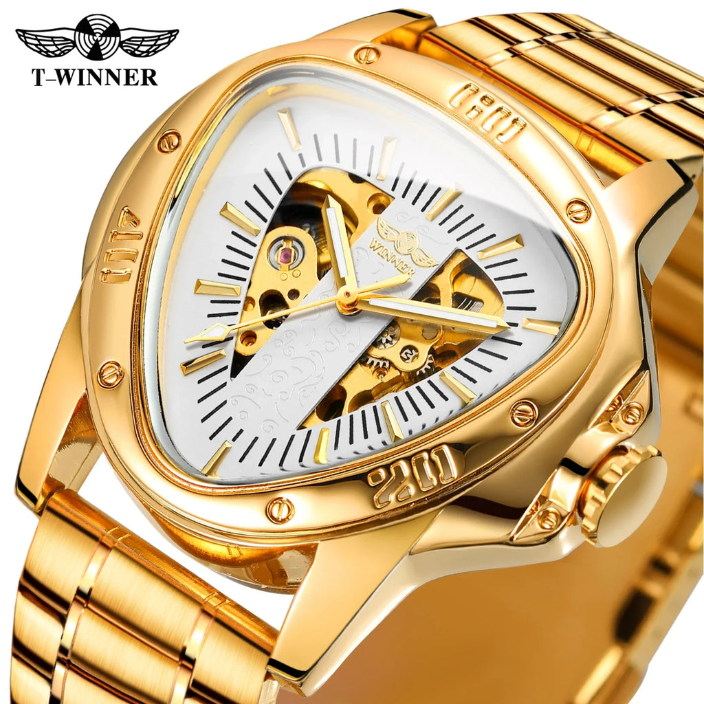 T-Winner Men’s Mechanical Triangle Watch – Luminous Stainless Steel Wristwatch