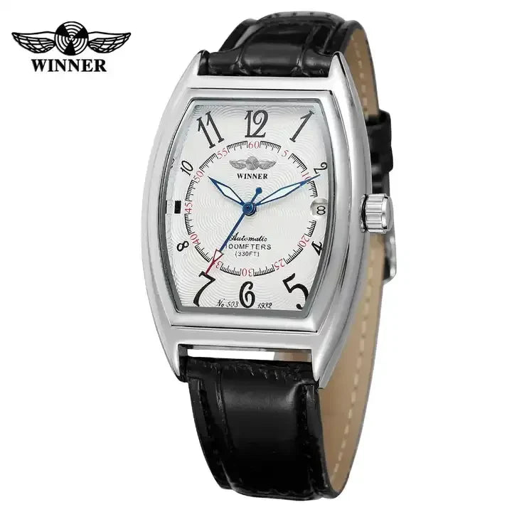 T-Winner Men's Automatic Mechanical Watch – Leather Strap, Waterproof, Multi-Function
