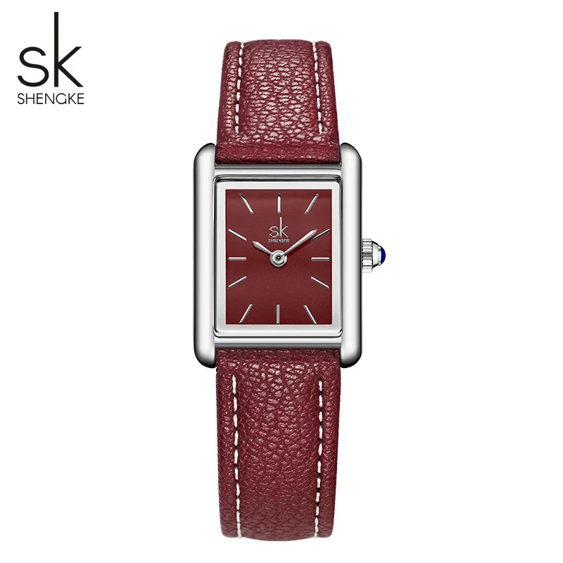 SK Women’s Square Quartz Watch – Leather Strap, Water-Resistant Luxury Wristwatch