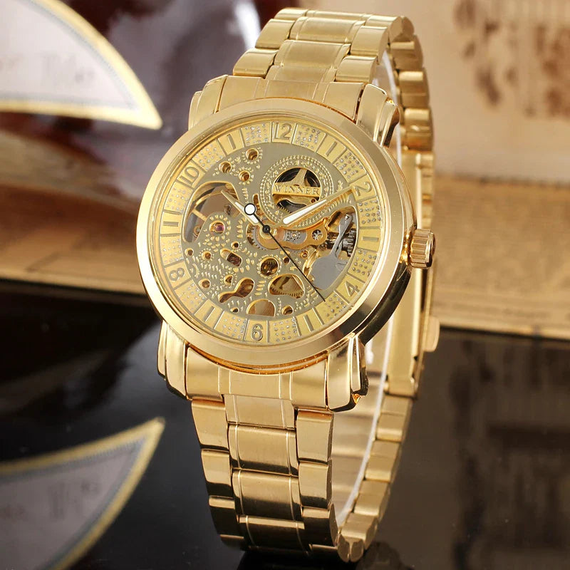 T-Winner Men’s Dragon Skeleton Watch – Automatic Mechanical Gold Luxury Timepiece
