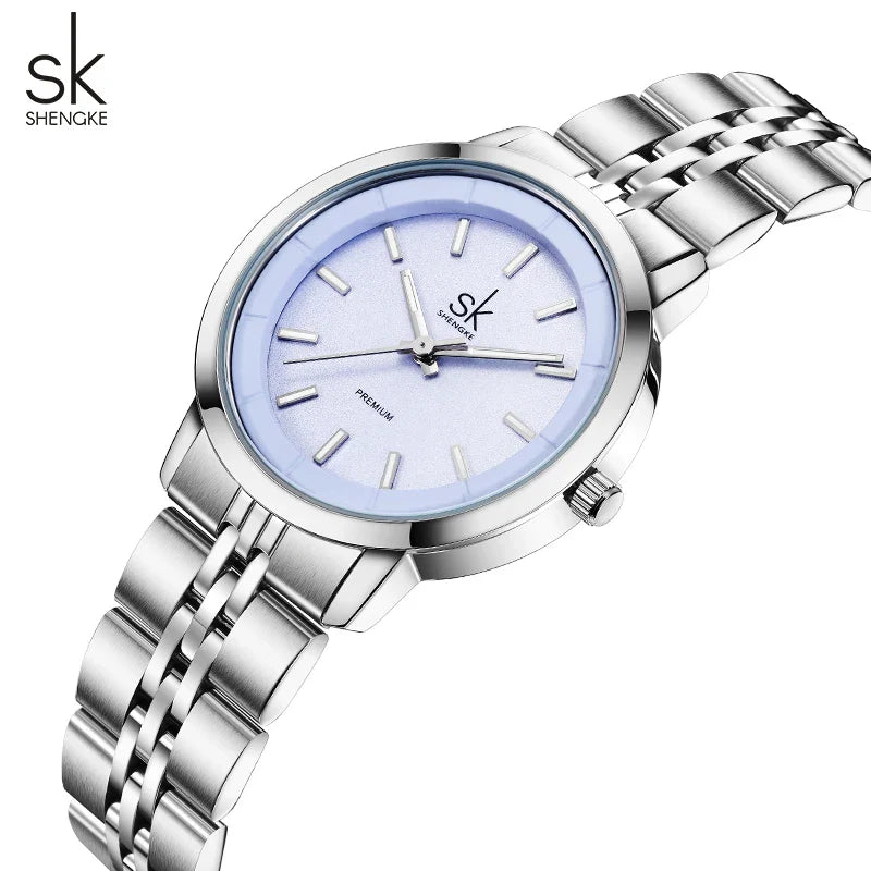 SK Women’s Quartz Watch – Candy Color Dial, Stainless Steel Strap, Waterproof Wristwatch