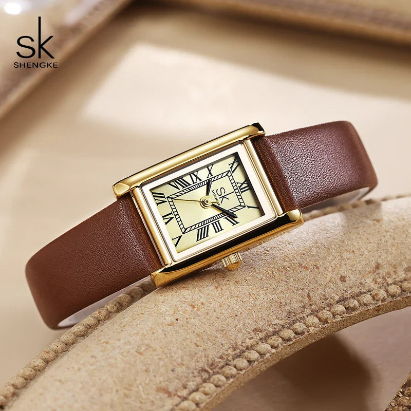 SK Women’s Classic Quartz Watch – Luxury Rectangle Dial, Waterproof Wristwatch