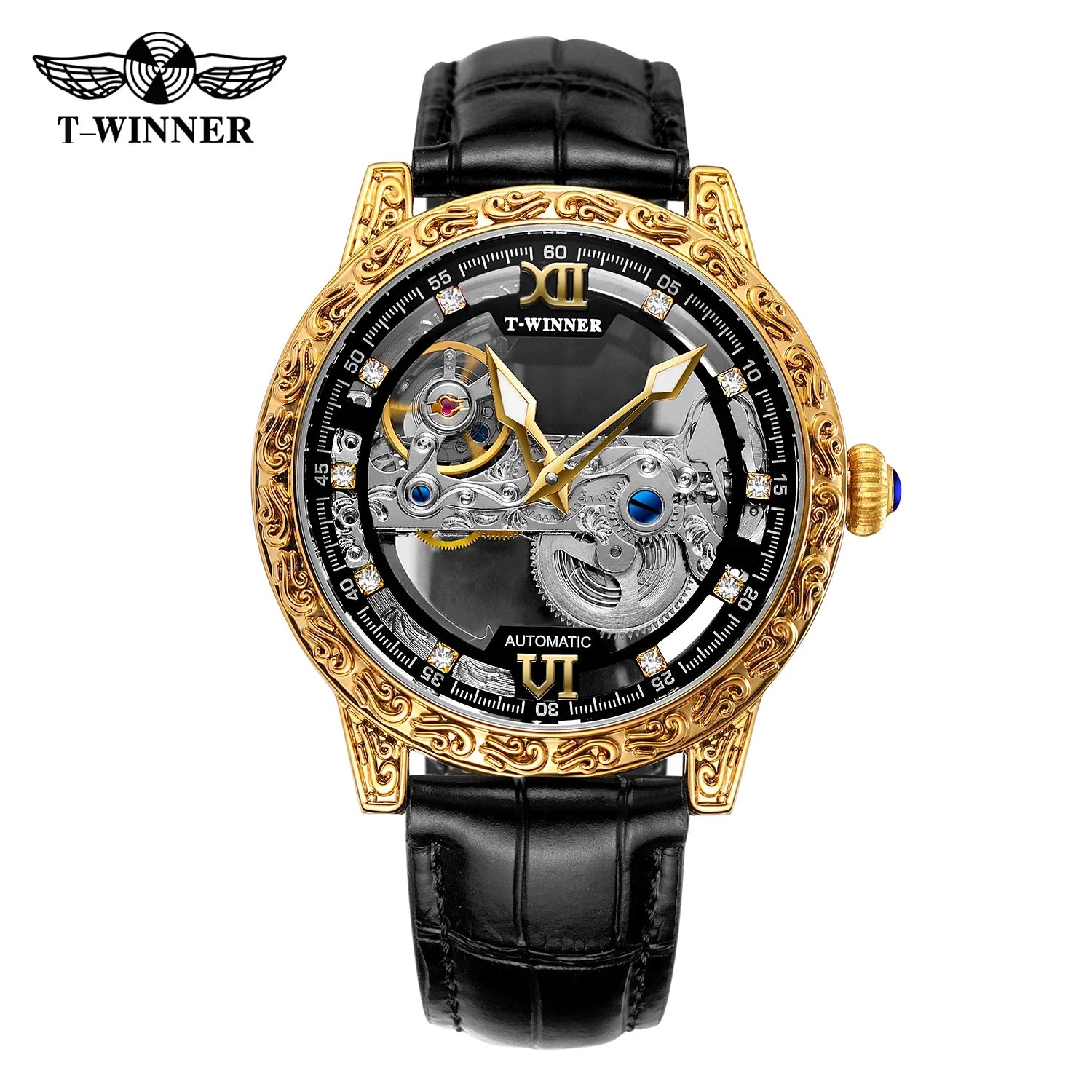 T-Winner Skeleton Automatic Watch for Men – Luxury Mechanical Design with Leather Strap
