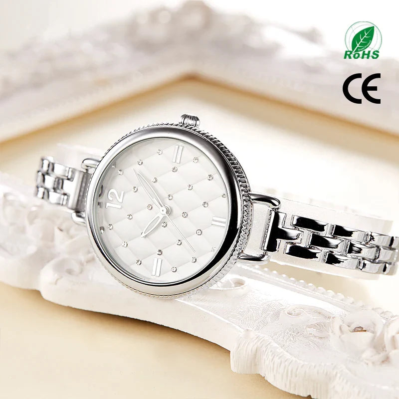 SK Women’s Luxury Alloy Bracelet Watch – Round Quartz Waterproof Wristwatch