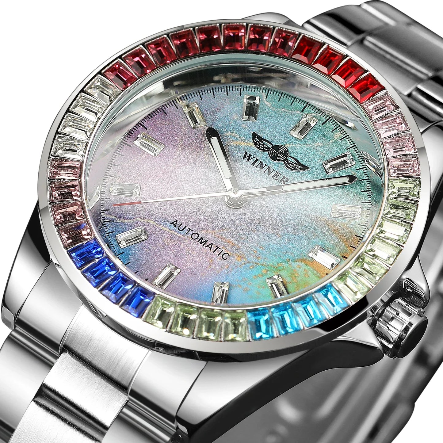 T-Winner Men’s Moon Phase Mechanical Watch – Luminous Stainless Steel Wristwatch
