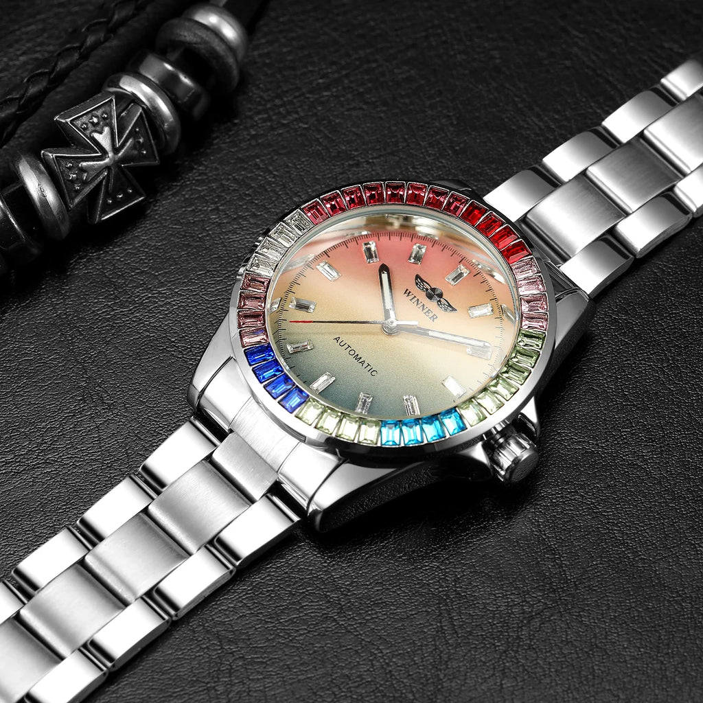 T-Winner Men’s Moon Phase Mechanical Watch – Luminous Stainless Steel Wristwatch