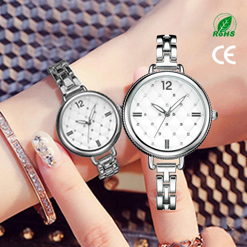 SK Women’s Luxury Alloy Bracelet Watch – Round Quartz Waterproof Wristwatch