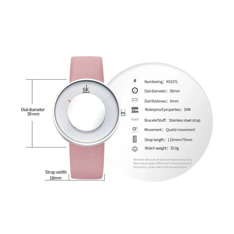SK Women’s Quartz Watch – Elegant Leather Band, Waterproof Casual Wristwatch