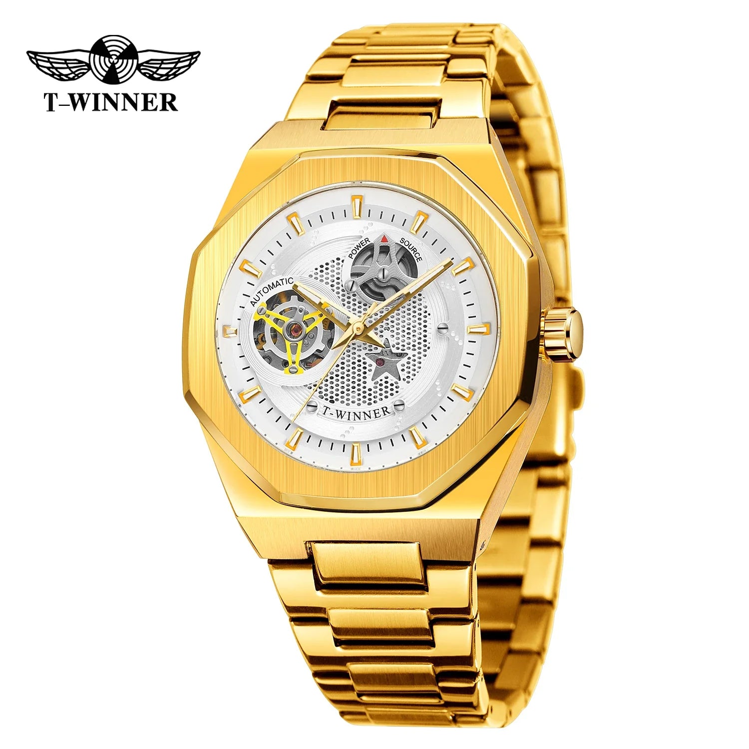 T-Winner Men's Skeleton Automatic Watch – Classic Stainless Steel Mechanical Timepiece
