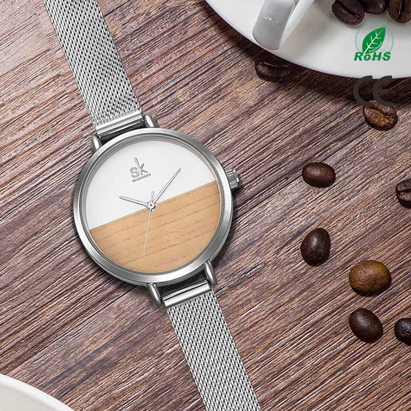 SK Women’s Wooden Quartz Watch – Ultra-Thin Analog Luxury Wristwatch, Fashionable