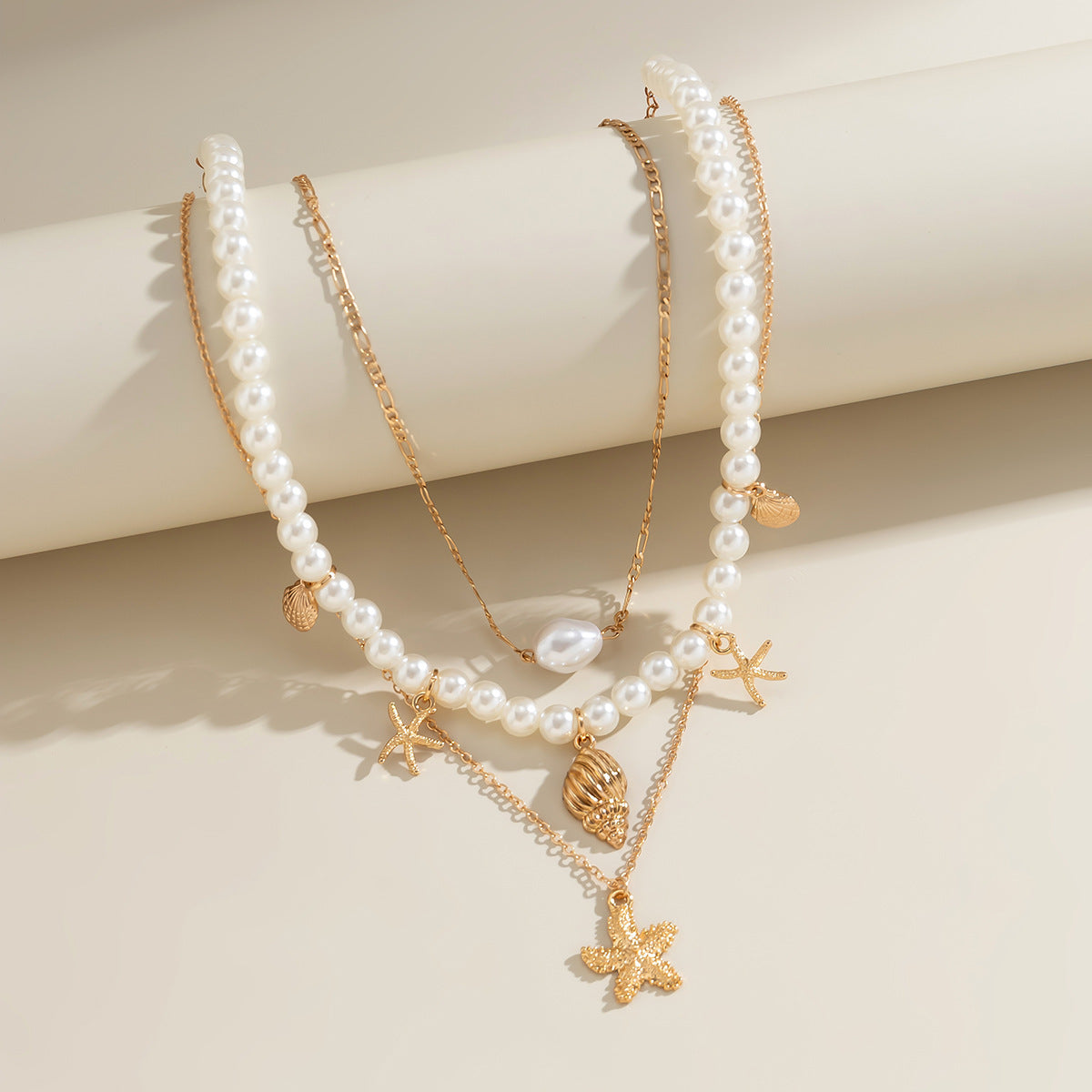 Layered Pearl Sea Pendant Necklace for Women – Fashionable Alloy Jewelry