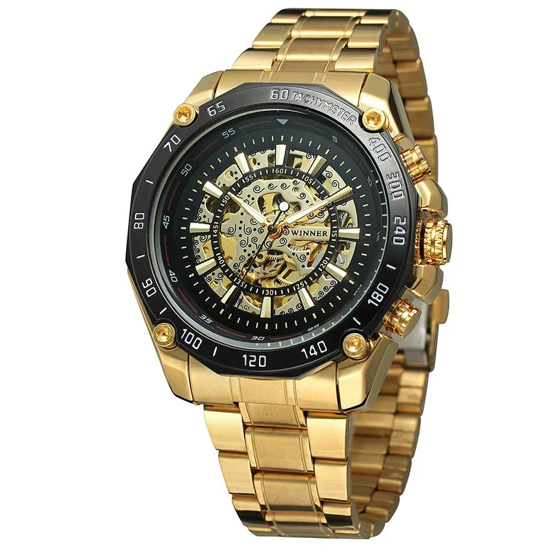T-Winner Men’s Automatic Mechanical Watch – Hollow Dial, Luxury Timepiece