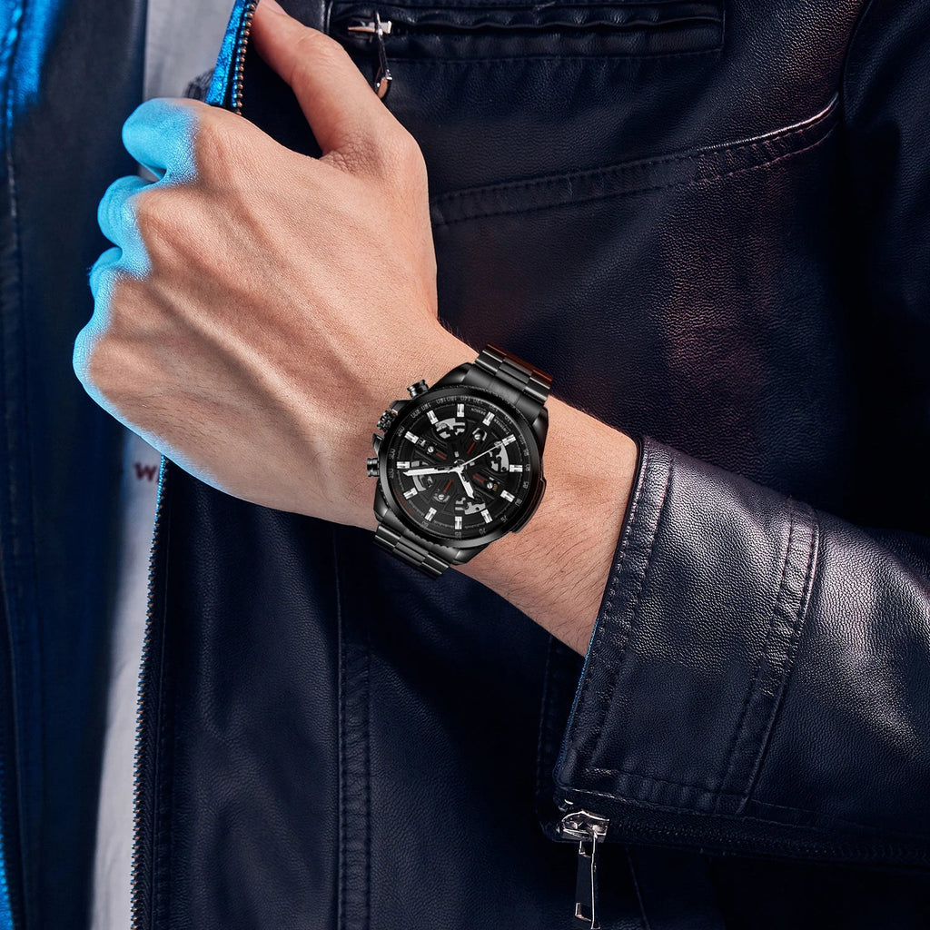 T-Winner Men’s Automatic Tachymeter Watch – Luminous Hollow Dial, Stainless Steel