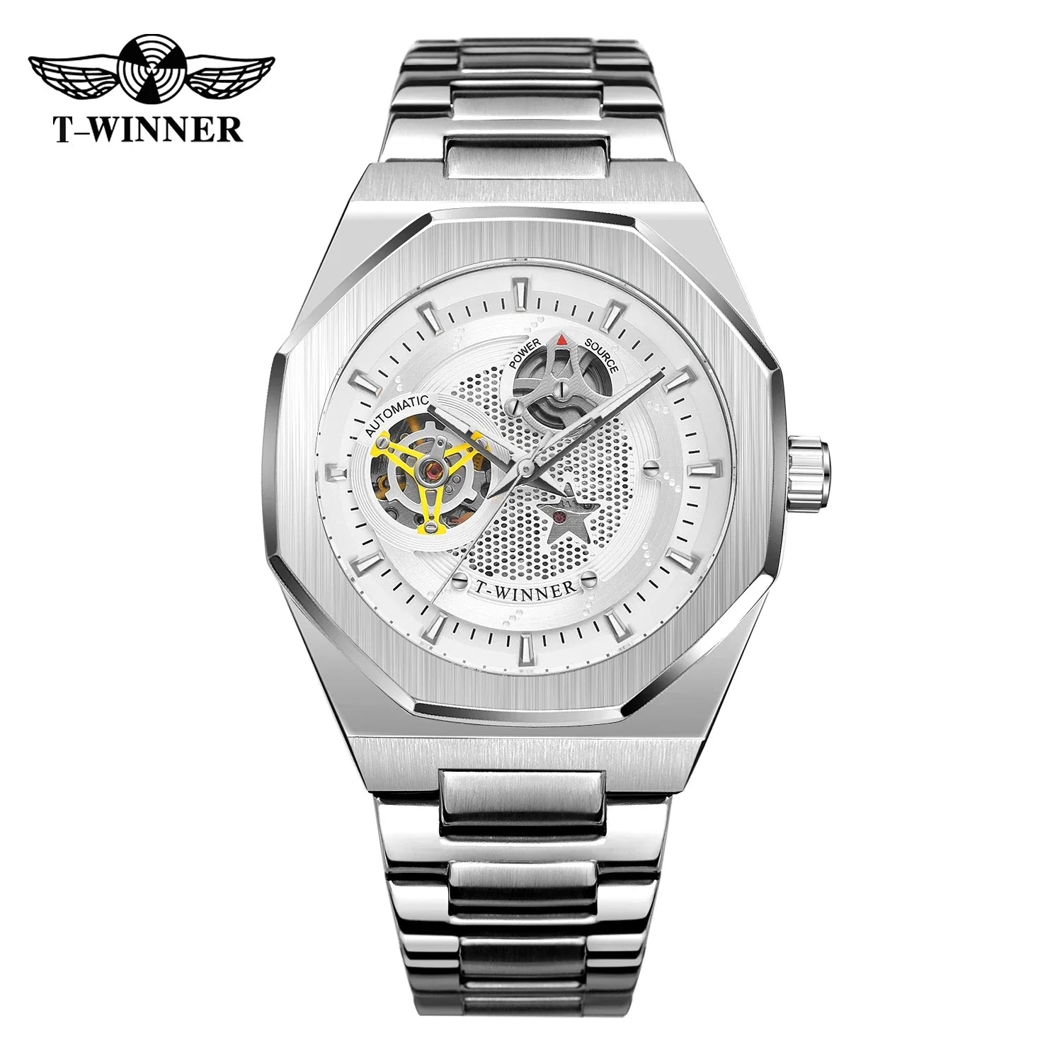 T-Winner Men's Skeleton Automatic Watch – Classic Stainless Steel Mechanical Timepiece