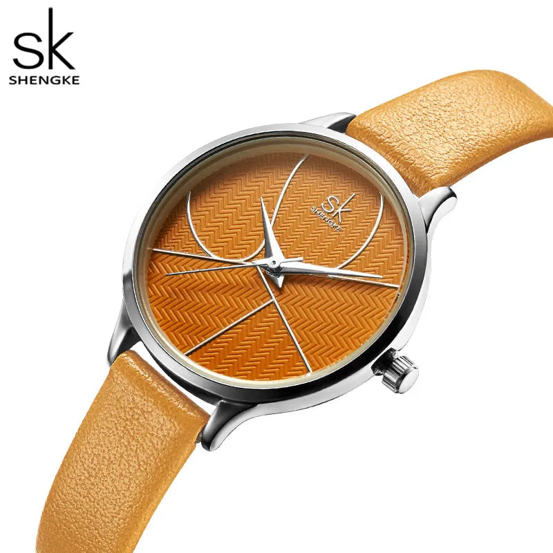 SK Women’s Quartz Watch with PU Leather Strap – Minimalist Dial, 3ATM Waterproof