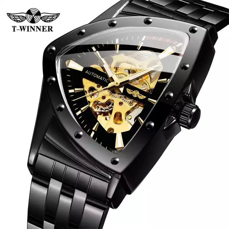 T-Winner Men’s Mechanical Watch – Triangular Dial Automatic Stainless Steel Band