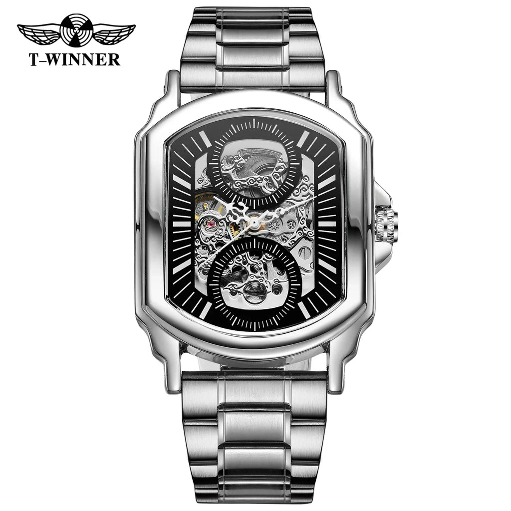T-Winner Luxury Automatic Mechanical Watch for Men – Square Stainless Steel Timepiece