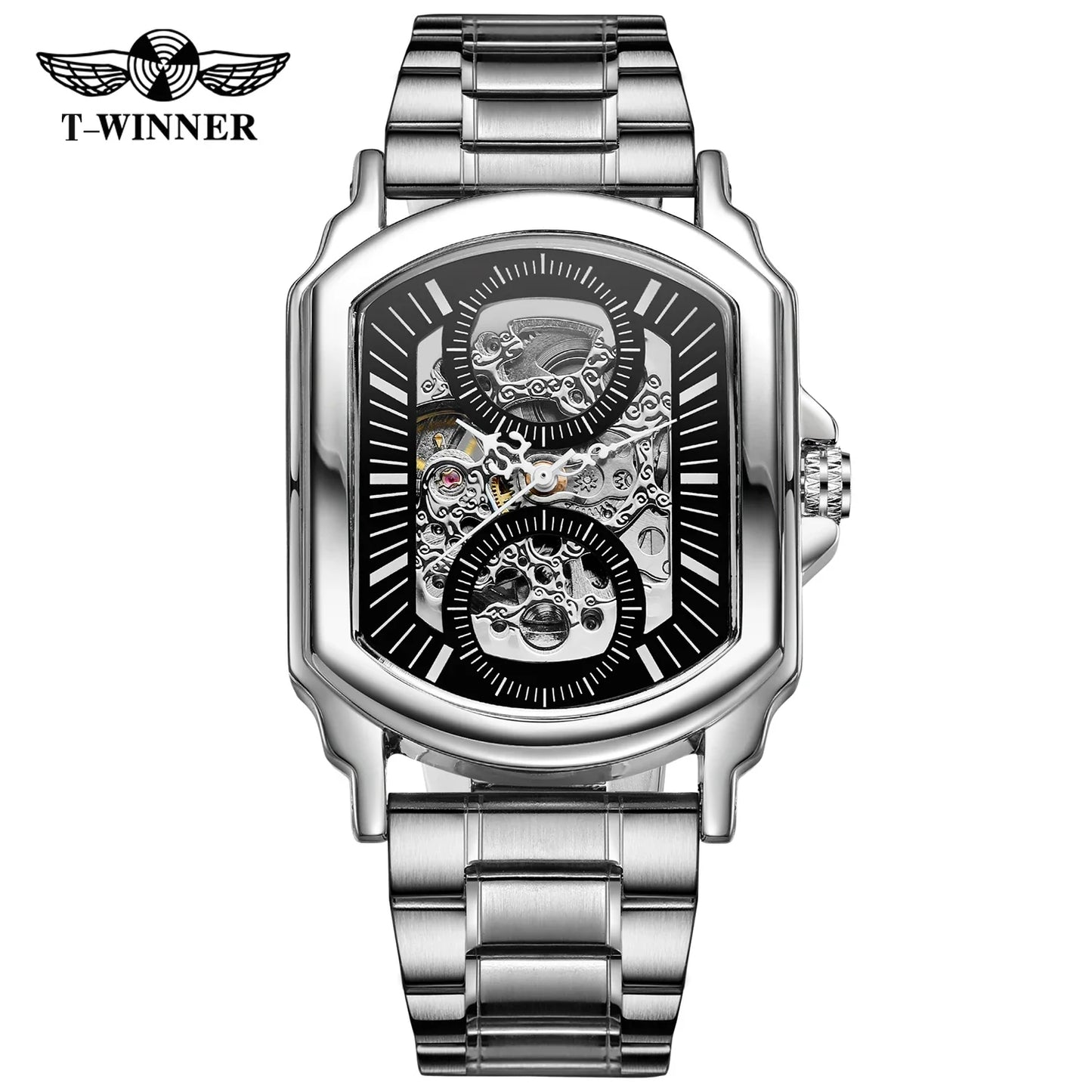 T-Winner Luxury Automatic Mechanical Watch for Men – Square Stainless Steel Timepiece