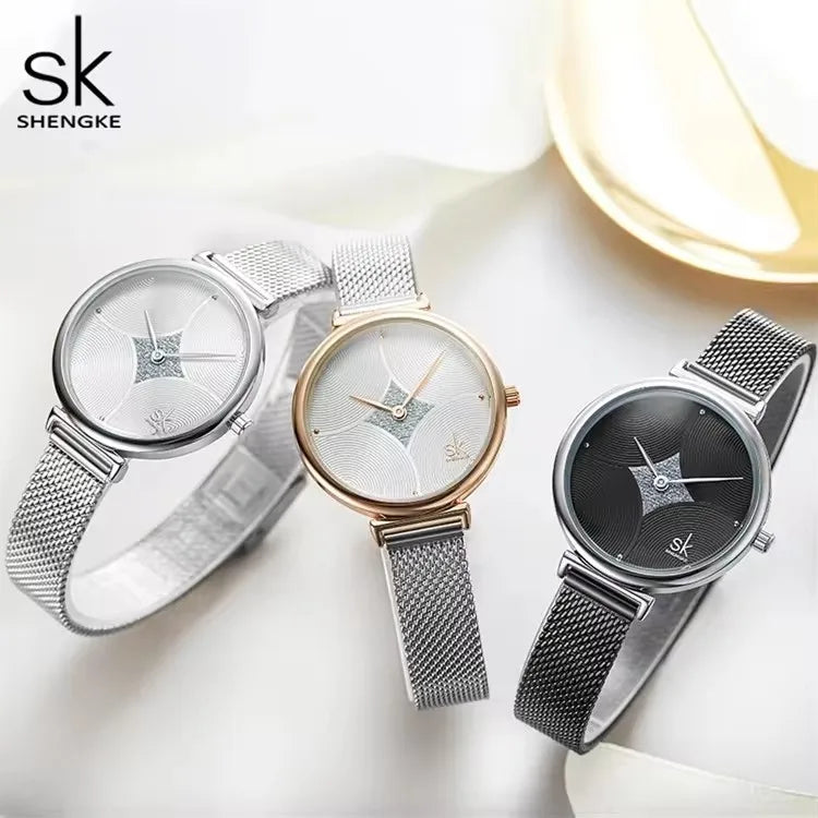 SK Fashion Women’s Quartz Watch – Waterproof Stainless Steel Band, Rhinestone Accent