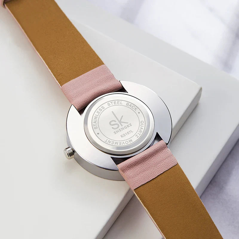 SK Women’s Quartz Watch – Elegant Leather Band, Waterproof Casual Wristwatch