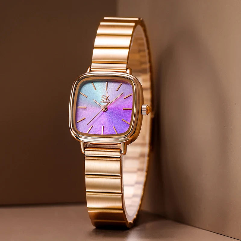 SK Women’s Minimalist Quartz Watch – Square Dial, Stainless Steel Strap, 3ATM Waterproof
