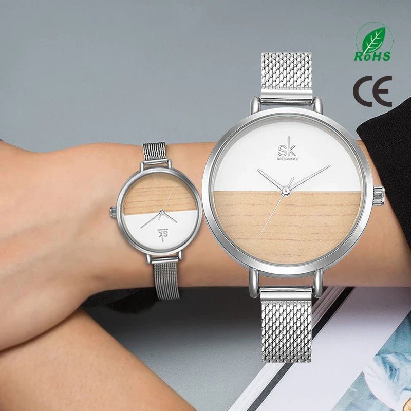 SK Women’s Wooden Quartz Watch – Ultra-Thin Analog Luxury Wristwatch, Fashionable