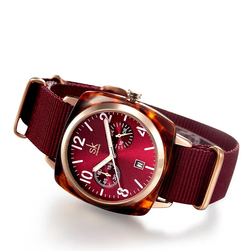 SK Women’s Quartz Watch – Waterproof Nylon Strap 40mm Analog Timepiece