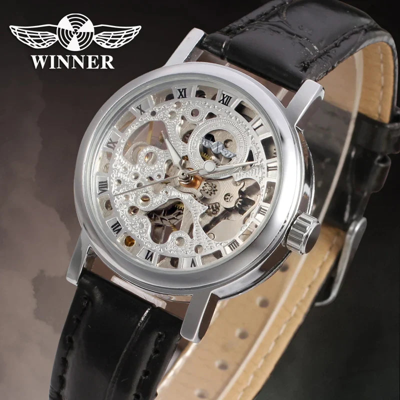 T-Winner Women's Skeleton Watch – Minimalist Leather Strap, Mechanical Timepiece