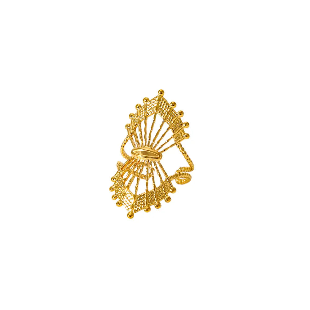 Textured Filigree Gold Ring for Women – Adjustable Stainless Steel Jewelry