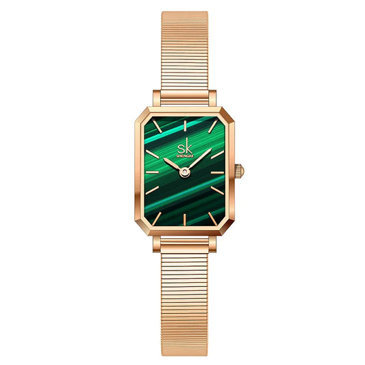 SK Luxury Women’s Quartz Watch – Rectangle Dial, Stainless Steel or Leather Strap Wristwatch