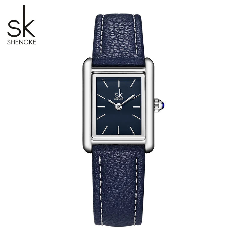 SK Women’s Square Quartz Watch – Leather Strap, Water-Resistant Luxury Wristwatch