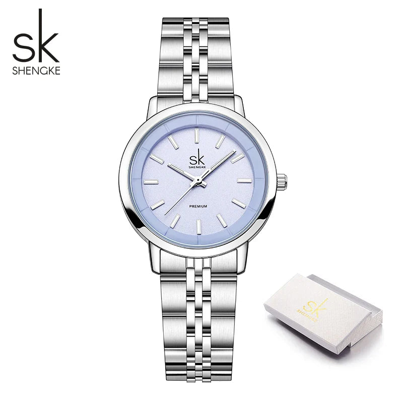 SK Women’s Quartz Watch – Candy Color Dial, Stainless Steel Strap, Waterproof Wristwatch