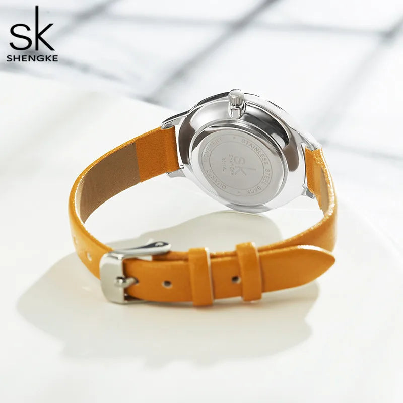 SK Women’s Quartz Watch with PU Leather Strap – Minimalist Dial, 3ATM Waterproof