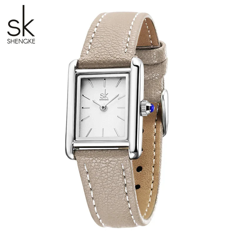 SK Women’s Square Quartz Watch – Leather Strap, Water-Resistant Luxury Wristwatch