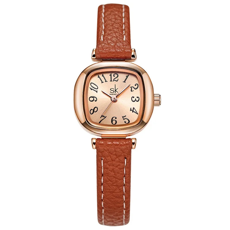 SK Women’s Quartz Watch – Vintage Irregular Dial, PU Strap, 3ATM Waterproof Wristwatch