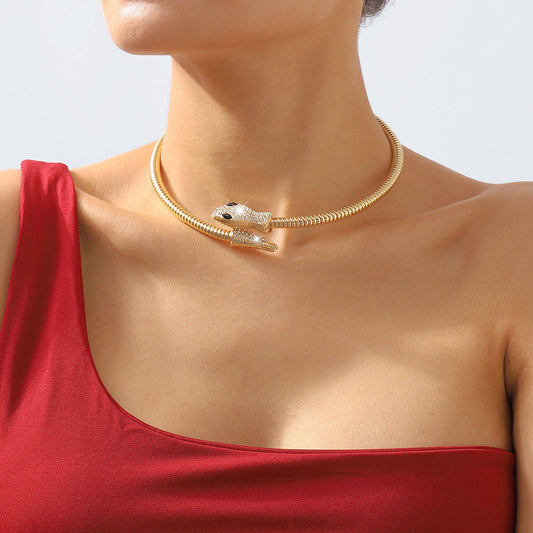Rhinestone Snake Choker Necklace – Punk Statement Jewelry for Women