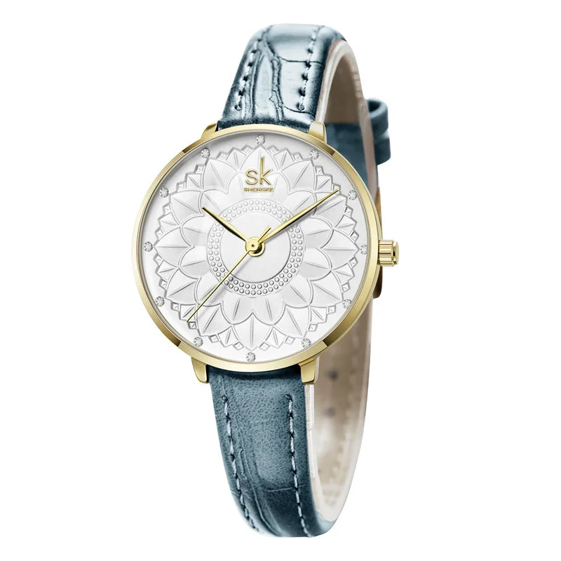 SK Women’s Quartz Dress Watch – Waterproof PU Leather Strap, Elegant Analog Design