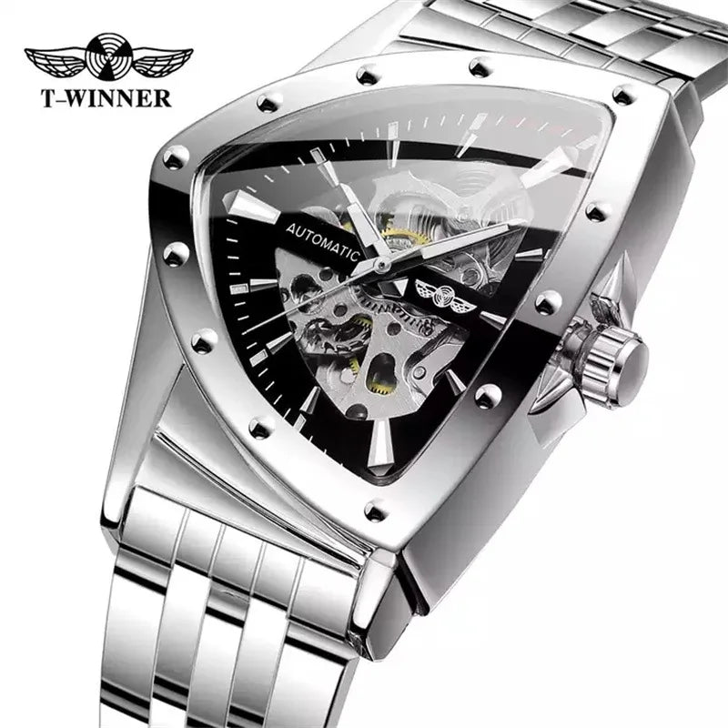 T-Winner Men’s Mechanical Watch – Triangular Dial Automatic Stainless Steel Band