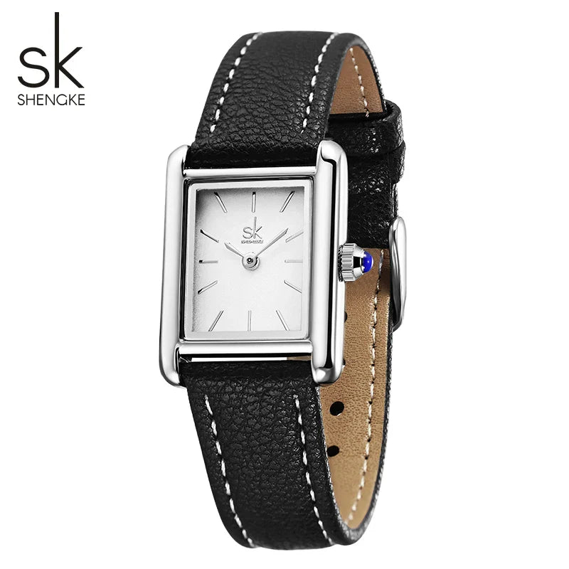 SK Women’s Square Quartz Watch – Leather Strap, Water-Resistant Luxury Wristwatch