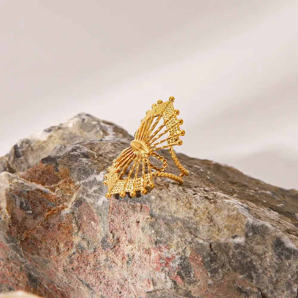 Textured Filigree Gold Ring for Women – Adjustable Stainless Steel Jewelry